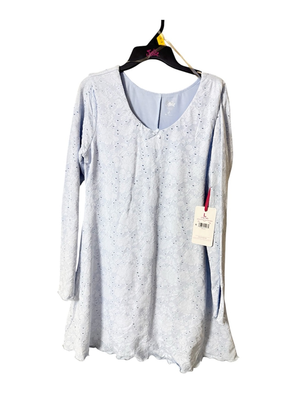 Light Blue Eyelet Long-Sleeve Girls' Casual Dress